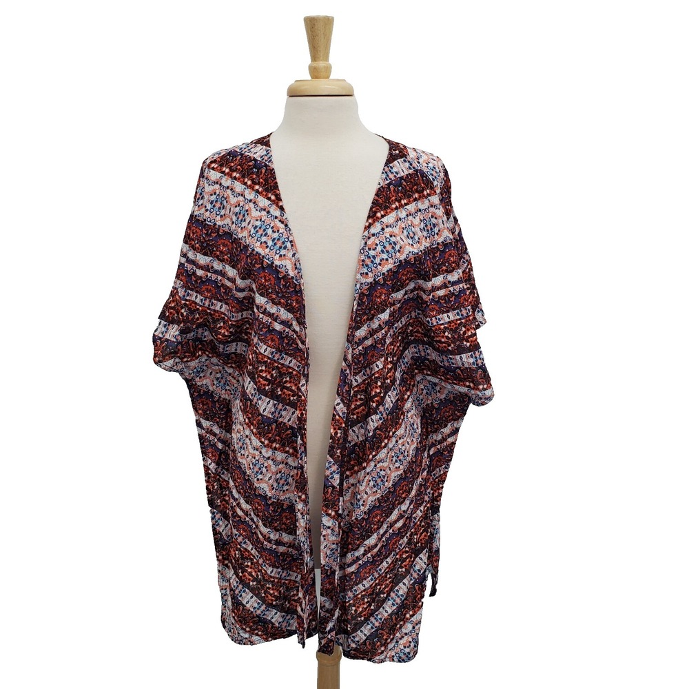 Athleta High Desert Silk Blend Multicolor Kimono Womens Size L‎ Short Sleeve